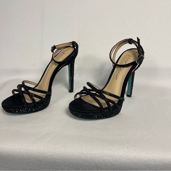 Betsey Johnson Black Strappy Sparkly Heels Size‎ 6 - Picture 3 of 6